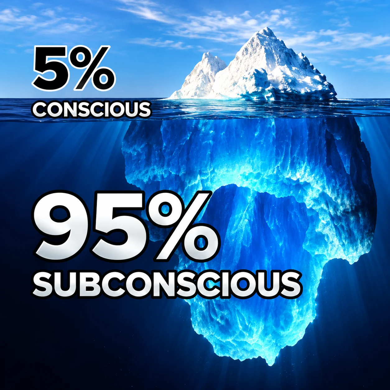5% conscious, 95% subconscious iceberg graphic